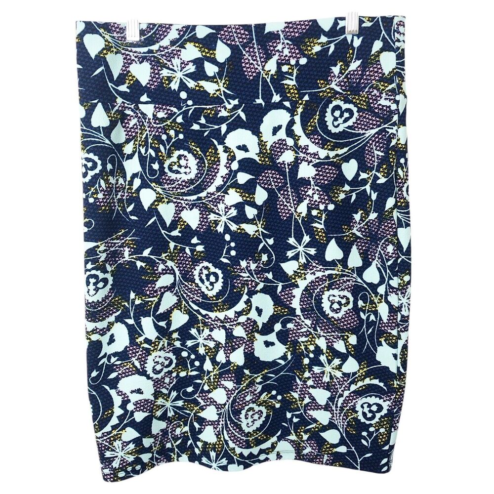LuLaRoe Women's Blue Patterned Stretchy Knee Length Skirt Size XL